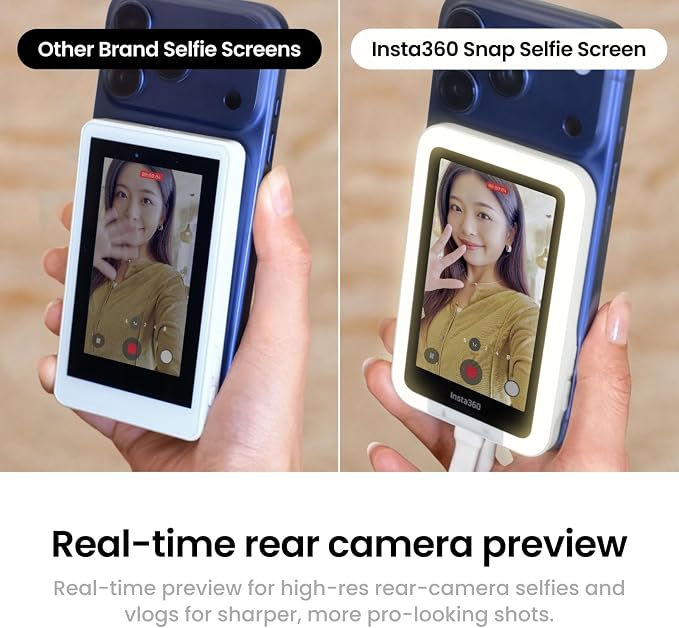 Insta360 Snap Selfie Screen with Light - 4K Magnetic Selfie Monitor Screen for Selfie, Vlogging, Compaitble with iphone 15/16/17 Pro, Adjustable Lighting, Touchscreen Control, Wired Instant Connection - Image 2