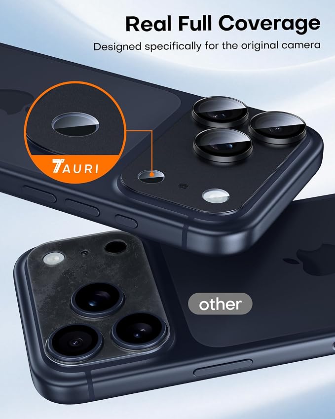 TAURI 2 Pack for iPhone 17 Pro Camera Lens Protector, Black | Full Coverage Military-Grade Shatterproof, Upgrade AR Anti-Reflection Ultra Clear Transmission & Case Friendly - Image 6