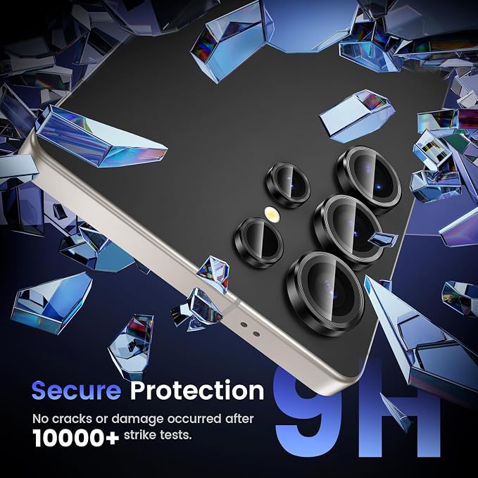 Tensea Compatible with Samsung Galaxy S25 Ultra Camera Lens Protector | 9H Tempered Glass Camera Cover Screen Protector Metal Individual Ring [Installation Tray][Case Friendly] - Image 5