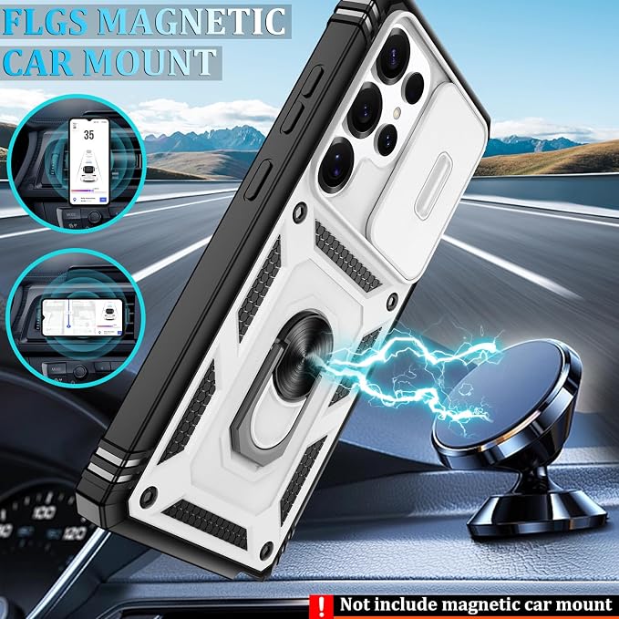 Gritup Fit for Samsung Galaxy S25 Ultra Case with Slide Camera Cover | 2 Pcs Screen Protector, Build in 360° Rotating Ring Kickstand, Military Grade Protective Phone Case, White+Black - Image 6