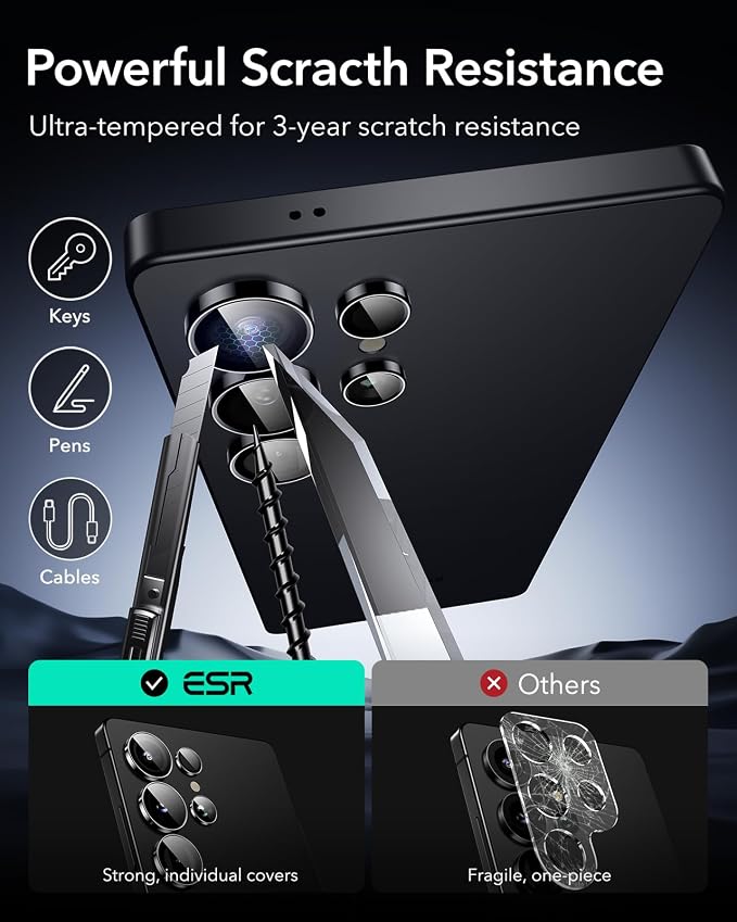 ESR for Samsung Galaxy S25 Ultra Camera Lens Protector, 1 Pack, Black | Individual Camera Cover, 9H Tempered Glass, Original Camera Clarity, Scratch-Resistant, Case Friendly - Image 7
