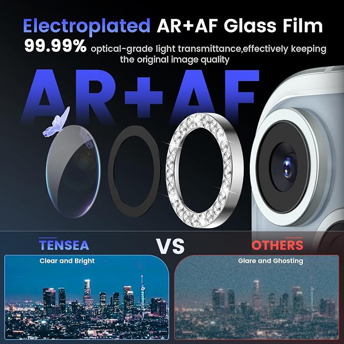 Tensea for iPhone 15/15 Plus Camera Lens Protector Bling, Camera Cover | 9H Tempered Glass Camera Screen Protector, Metal Individual Ring for iPhone15 6.1inch/ 15Plus 6.7inch, HD Clear, Easy Install - Image 3
