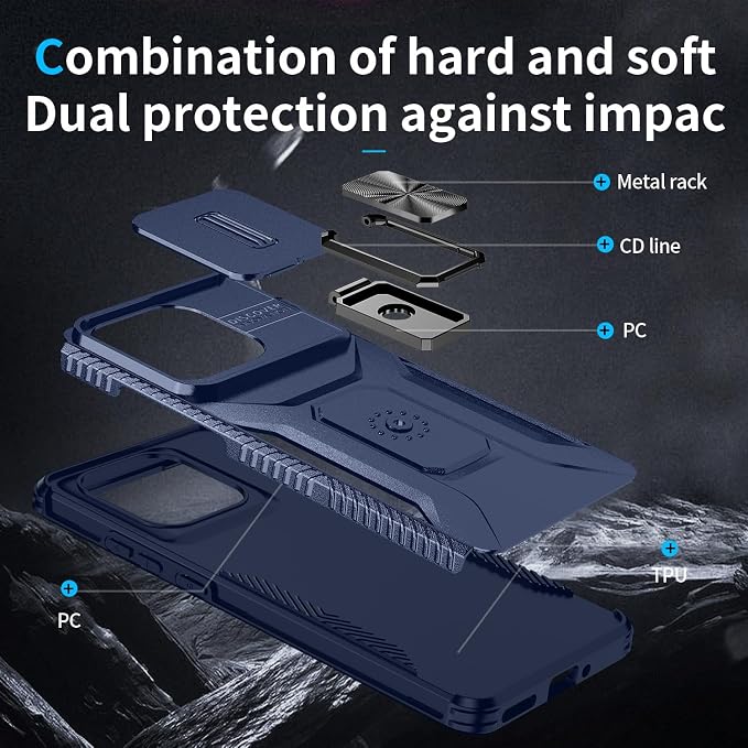 for Moto Edge 2025 Case,with Sliding Camera Lens Cover,HD Screen Protector,360° Rotating Kickstand,AYMECL Military-Grade Shockproof Protective Cover for Motorola Moto Edge 2025,Blue - Image 5