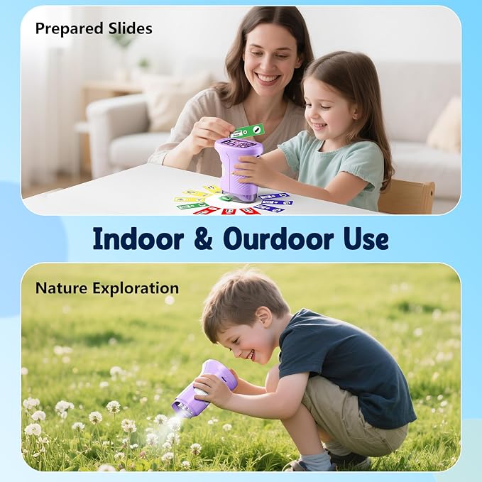 Odatay 2.4" 4K 1000X Digital Kids Microscope with 32G Card 12 Slides Purple | Long Distance Viewing, Portable Handheld Edu Gift Toys for Age 3-12, Exploring Bugs Plants at Home Classroom & Outdoor Travel - Image 7