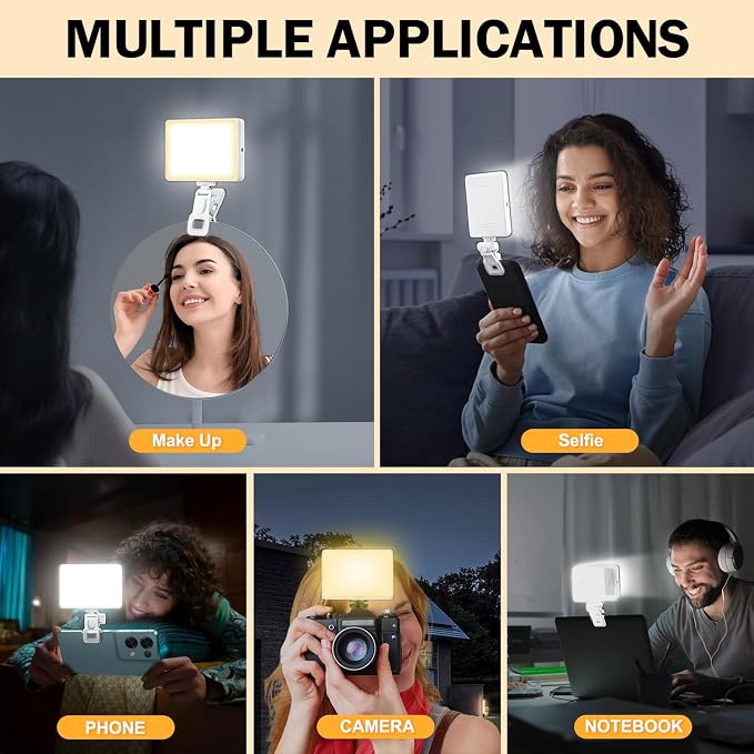 120 LED Selfie Light for iPhone, Portable Phone Light with Clip & Camera Tripod Adapter - 5000mAh Rechargeable, 3 Lighting Modes, CRI 97+ for Video Recording, TikTok, Tripod Mount Rings - Image 2
