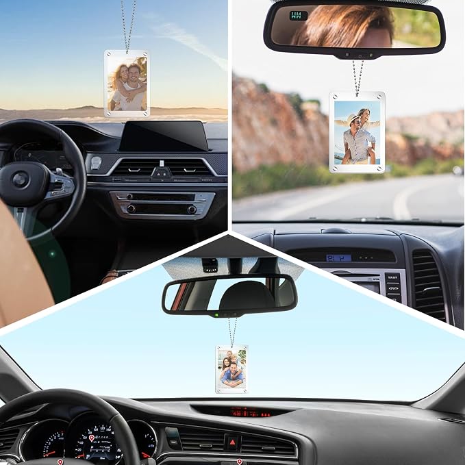 Hanging Car Photo Holder for Rearview, Acrylic Magnetic Picture Frame with Chain, Universal Car Rear View Mirror Accessories for Couple Pet Photo Holder, 1 Pack - Image 6