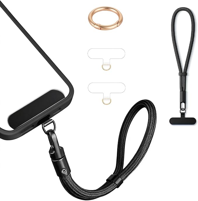 Phone Wrist Strap Lanyard Hand Universal Adjustable Phone Finger Grip Wristlet with 3 Patches Tether Anti Theft for iPhone 16 Pro Max 15 14 Charms for Keychain USB Flash Drive Wallet ID Name Tag Black by Casecond