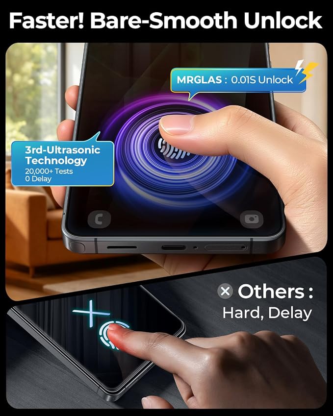 TOP 9H+ 2+2 Packs for Samsung Galaxy S26 Ultra Screen Protector 6.9'' | With Camera Lens Protector [Auto-Dust Removal&100% Fingerprint Unlock] HD Tempered Glass 10X Military Protection, Zero-Bubble - Image 5