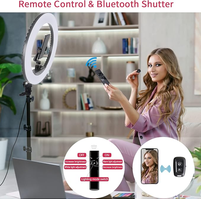 Upgraded 18 inch LED Ring Light with Tripod Stand, Selfie Ring Light with Touch Panel for Makeup Studio Portrait YouTube Vlog Video Shooting with Carrying Bag and Remote Controller, CRI>90 - Image 3
