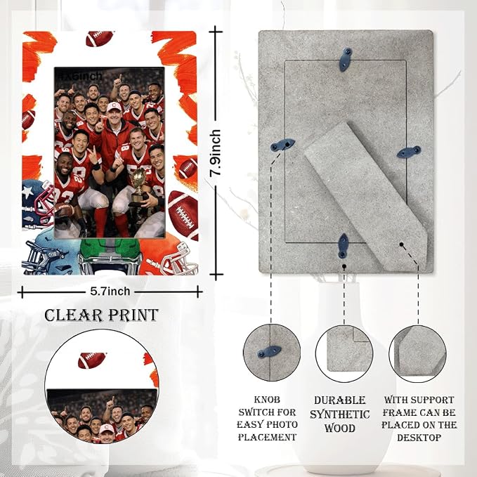 American Football Picture Frame, Sports Themed Photo Frame, Tabletop Display Frames for American Football Players and Coaches, Sports Decor for Home Office, Insert 4x6 Inches Photos - Image 2