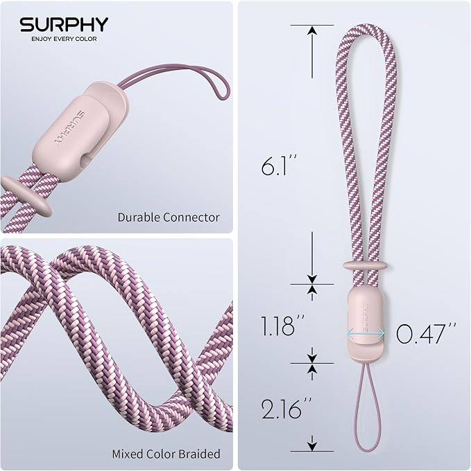 SURPHY 2 Pack Phone Lanyard, Phone Wrist Strap for Case, Camera Wrist Strap | Ultra-Light 2-Color Braided Phone Strap, Cellphone Charm Strap, Anti-Lost Wrist Lanyard for Women and Men, Pink Pink - Image 6