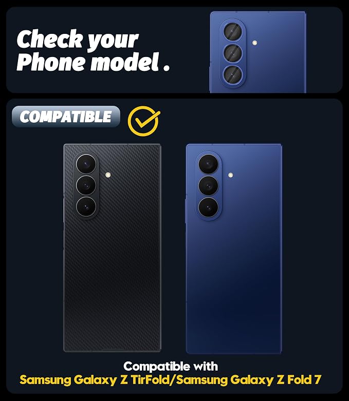 Orzero (2 Sets) Camera Lens Protector for Samsung Galaxy Z TirFold/Fold 7, [EZ Install] [Case-Friendly] 9H Tempered Glass Alloy Metal Ring Lens Cover, Military-Grade Shockproof, HD Clarity Anti-Glare (Blue) - Image 6
