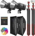 Godox LE200Bi Godox Light Kit-2 Pack 220W Bi-Color LED Video Light | 2800K-6500K,57700 LUX,CRI/TLCI≥98,11 FX, with Quick Release Softbox,Stand, APP Control,for Photography/Live Streaming by GODOX