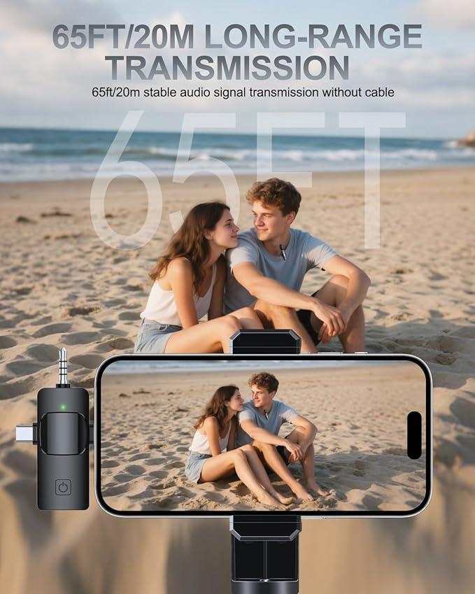 PQRQP 3 in 1 Professional Wireless Lavalier Microphone for iPhone/Android/Camera, Wireless Microphones, Mini Microphone, Crystal Clear Sound Quality for Recording, Live Streaming, Clips-Elegant Black - Image 5