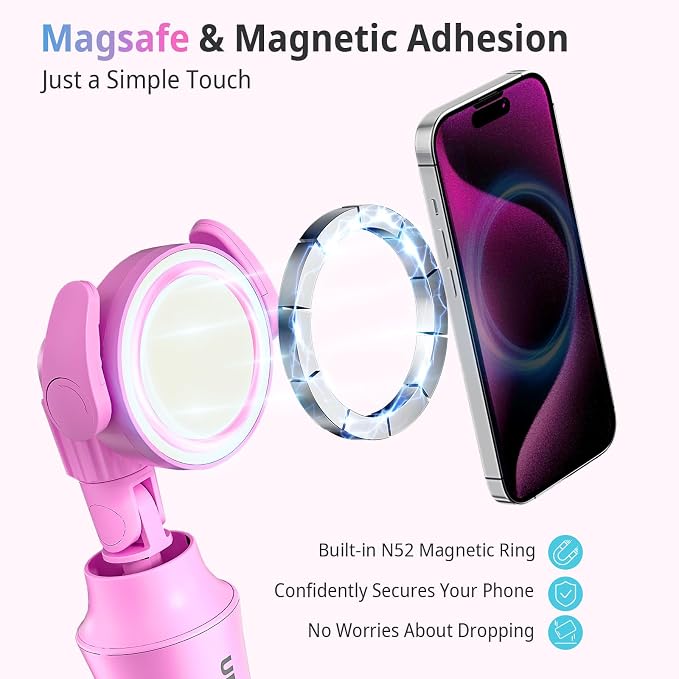 UBeesize Pink 62'' Magnetic Selfie Stick & Phone Tripod with Remote Shutter - Image 3