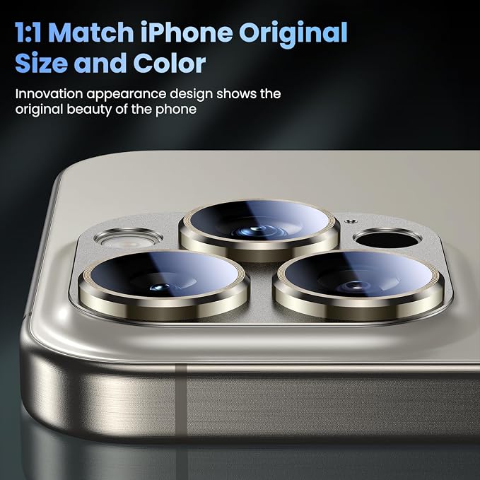 Uyiton for iPhone 16 Pro/iPhone 16 Pro Max Camera Lens Protector | Not Easy to Break, Strong Adsorption, Case-Friendly, Metal 9H Sapphire Glass Rear Camera Screen Cover, Natural, 2 Pack - Image 5