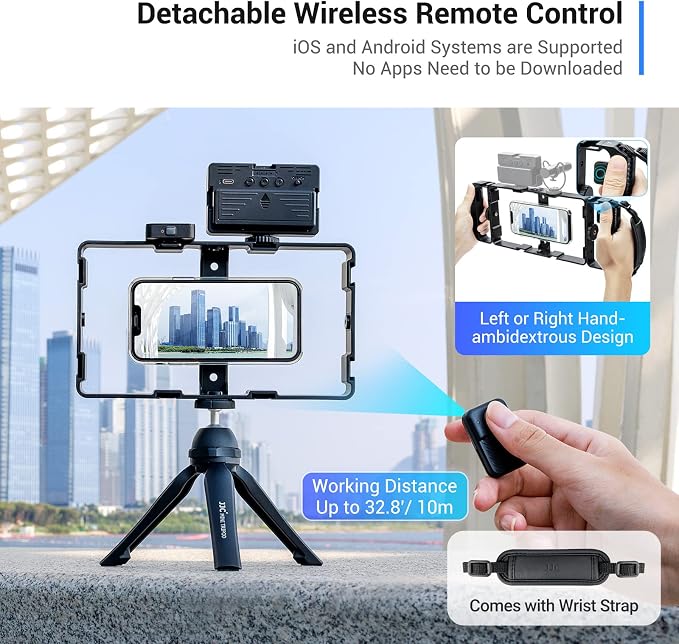 [Wireless Remote] Magnetic Smartphone Video Cage Rig for iPhone 16 15 14 13 12 Pro Max Mini & Magsafe Case,Universal Cell Phone Stabilizer Rig with 6 Cold Shoe Mounts,Phone Cage Rig for Filming | for Magsafe Case,Universal Cell Phone Stabilizer Rig wit... - Image 4