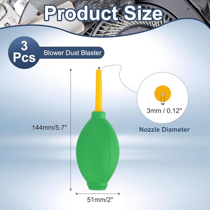 PATIKIL Soft Tip Air Blower Dust Blaster, 3 Pcs Rubber Bulb Air Pump Dust Blower Cleaner Cameras Lens Cleaning Tool with Long Nozzle for Camera Lens Computer Keyboard, Green/Yellow - Image 2