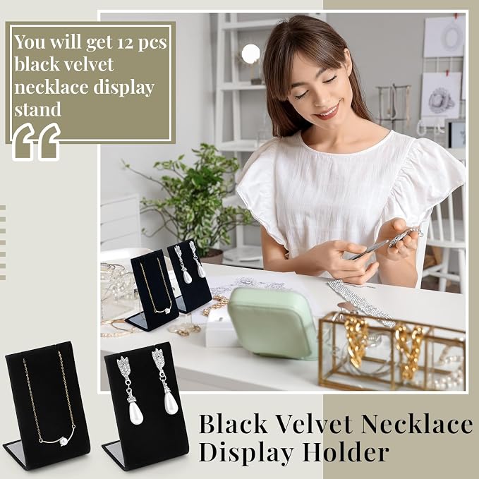 RattanView 12 Pcs Earring Display Stand Necklace Holder, Black, Velvet - Image 3