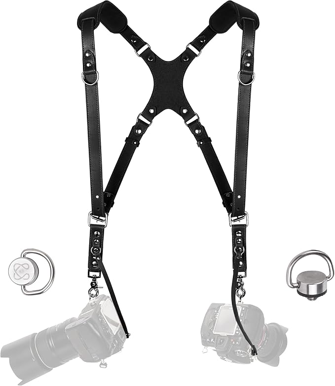 Dual Camera Harness Leather Camera Strap DSLR/SLR, All-Day Comfort by CCoiro