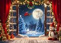 Christmas Backdrop 10x6.5ft Winter Full Moon Snow Pine Trees Forest Santa Claus Background Snowman Xmas Tree Party Decors Photo Booth Props by XMJJKUF