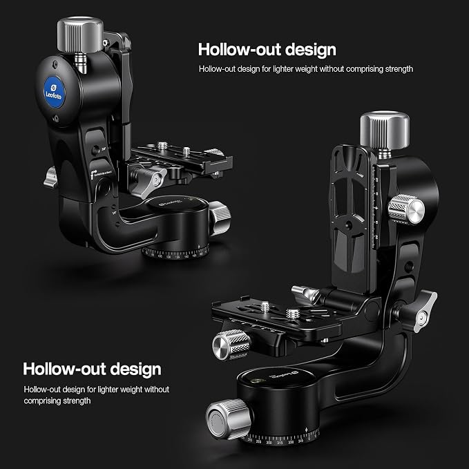 Leofoto Camera Gimbal Head, Aluminum Folding Gimbal Head with 3/8"-16 Hole and 1/4"-20 Threaded for Mounting Tripod/LED Panels/Monitors/Microphones, Max Load to 25kg/55.12lb (PG-2-Black) - Image 3