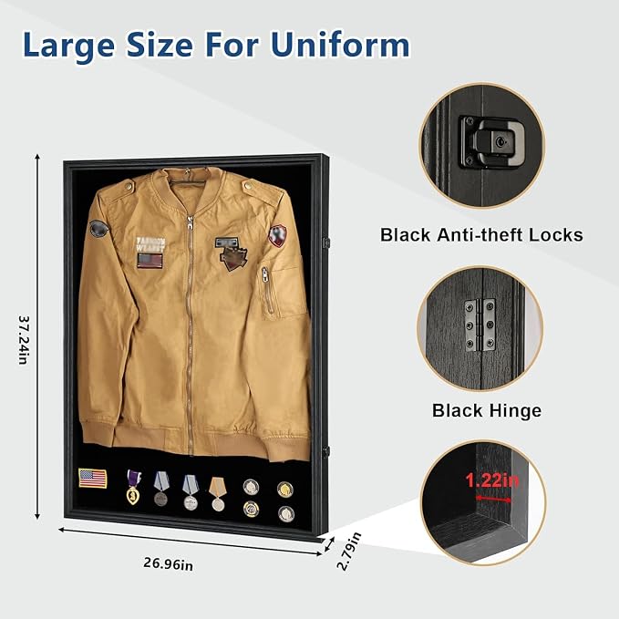 Military Police Uniform Display Case-Velvet Backplate-Black | Lockable Wall Mount Cabinet with UV Protection, wall Mount,Shatterproof Plexiglass，Also applicable to medals,certificates - Image 2