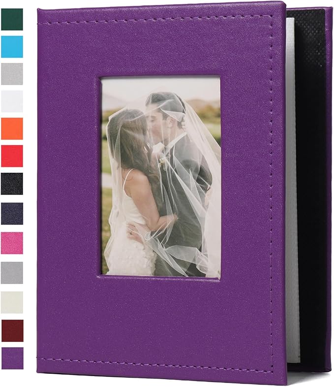 RECUTMS Small Photo Album 4x6 52 Photos Leather Albums for Family Purple | White Pages, Hold 52 Vertical Photos, Wedding Pictures Book with Front Window, Mini Photobook for Baby Vacation, Portable by RECUTMS