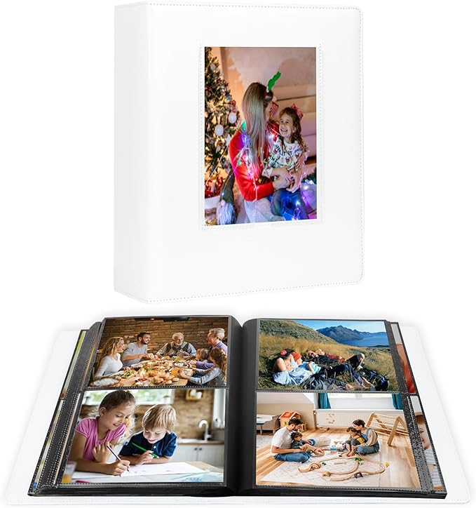 Aevdor 5x7 Photo Album, Holds 272 Photos, Leather Cover, White | Clear 5x7 Photo Pockets, Front Display Window, Family, Wedding, Birthday, Anniversary & Travel Memories by Aevdor
