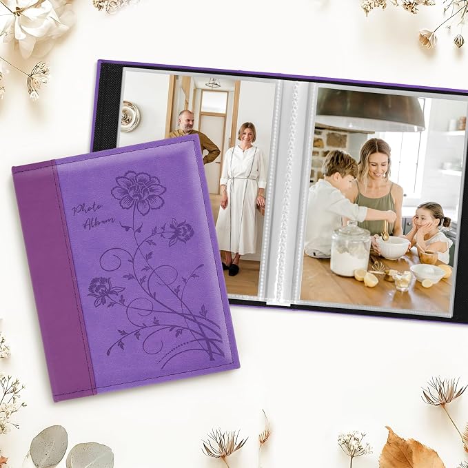 Artmag Photo Album 5x7 Clear Pages Pockets Leather Cover Slip Slide in Photo Album Book Holds 100 Vertical 5x7 Photos Picture Book for Wedding Family (Purple) - Image 3