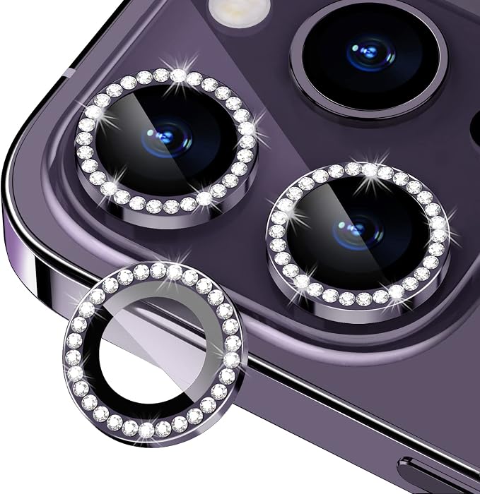 for iPhone 14 Pro/14 Pro Max Camera Lens Protector Diamond, Purple | Individual Metal, 9H Hardness, Scratch Resistant, Shockproof, Drop Protection, Case Friendly, Stylish Accessories by Xfilm
