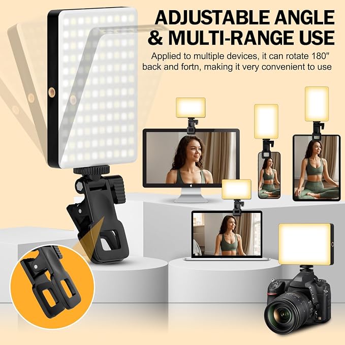 120 LED Selfie Light for iPhone, Portable Phone Light with Clip & Camera Tripod Adapter - 5000mAh Rechargeable, 3 Lighting Modes, CRI 97+ for Video Recording, TikTok, Tripod Mount Rings - Image 7