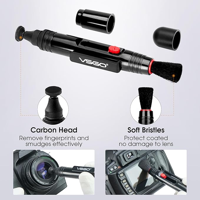 VSGO 4-in-1 Camera Cleaning Kit for Canon, Nikon, Sony DSLR Cameras | Air Blower, Dual-Head Lens Brush Pen, Microfiber Cloths Included, VS-A13E - Image 3