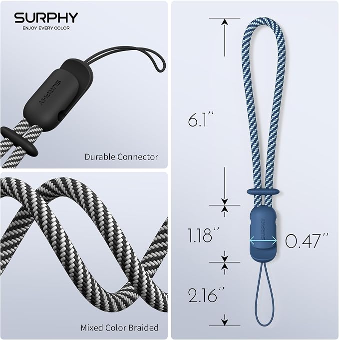 SURPHY 2 Pack Phone Lanyard, Phone Wrist Strap for Case, Camera Wrist Strap | Ultra-Light 2-Color Braided Phone Strap, Cellphone Charm Strap, Anti-Lost Wrist Lanyard for Women and Men, Black Blue Jay - Image 6