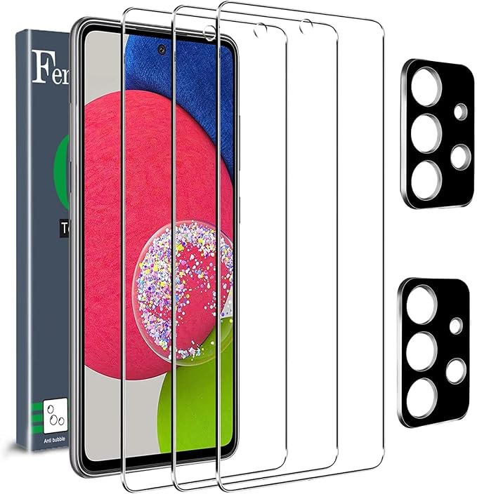 Ferilinso 3 Pack Screen Protector for Samsung Galaxy A52 4G&5G/A52s 5 | 9H+ Tempered Glass, Military-Grade Shatterproof, HD, Case Friendly, Easy Installation Bubble Free, with Camera Lens Protector by Ferilinso