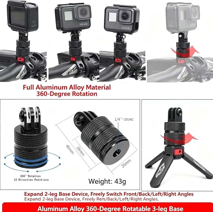 Aluminum Camera Tripod Adapter 1/4"-20 Conversion Adapter Mounts Compatible with Gopro Action Cameras Insta360 and Other Standard 1/4 Accessories, Quarter Inch Mount Adapter (Type FF) - Image 3