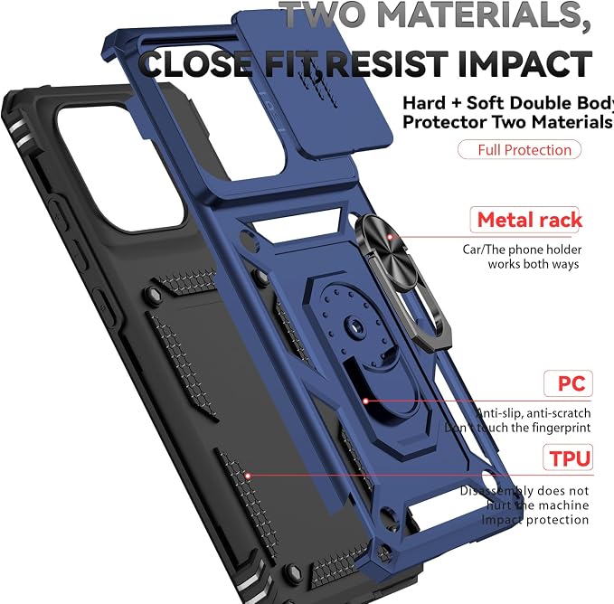 SunStory Compatible with Motorola Moto Edge 2025 Case with HD Screen Protector & Slide Camera Cover & Rotated Ring Kickstand, [Military-Grade] Phone Case for (Blue, Moto Edge 2025) - Image 8