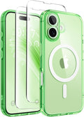 CAPRARO for iPhone 16 Case, Compatible with MagSafe | Upgraded [Full Camera Protection] Protective Translucent Matte Women Girl Magnetic Phone Case Cover, Clear Green by CAPRARO