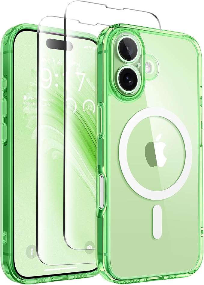 CAPRARO for iPhone 16 Case, Compatible with MagSafe | Upgraded [Full Camera Protection] Protective Translucent Matte Women Girl Magnetic Phone Case Cover, Clear Green by CAPRARO