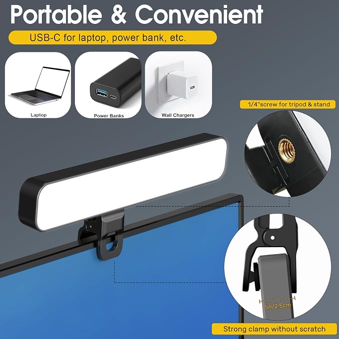 16W 2PCs Video Conference Lighting, LED Streaming Light Clip-On, Zoom Lighting for Computer Monitor Webcam Laptop, Desk Ring Light for Video Recording Podcast, Eye-Caring&360° Rotary Backlight - Image 6