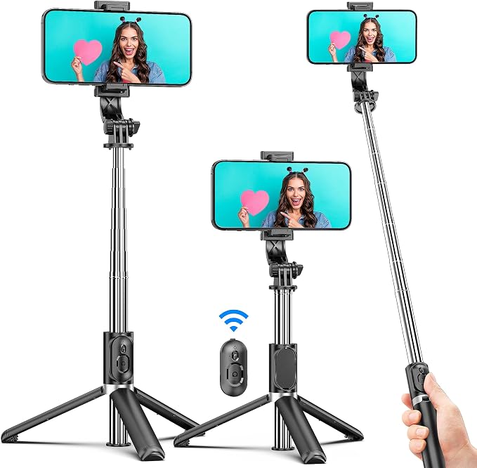 Selfie Stick Tripod, All in One Extendable & Portable iPhone Tripod Selfie Stick with Wireless Remote Compatible with iPhone 17 16 15 14 13 12 pro Xs Max, Galaxy Note10/S20/S10/OnePlus 9/9 PRO etc by SelfieShow