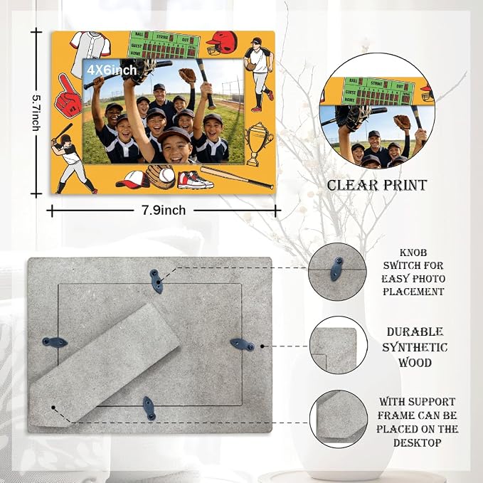 Baseball Picture Frame, Sports Photo Frame for 4x6 Inches Photos, Tabletop Display Frames to Baseball Players and Coaches, Sports Decor for Home Office Bedroom - Image 2