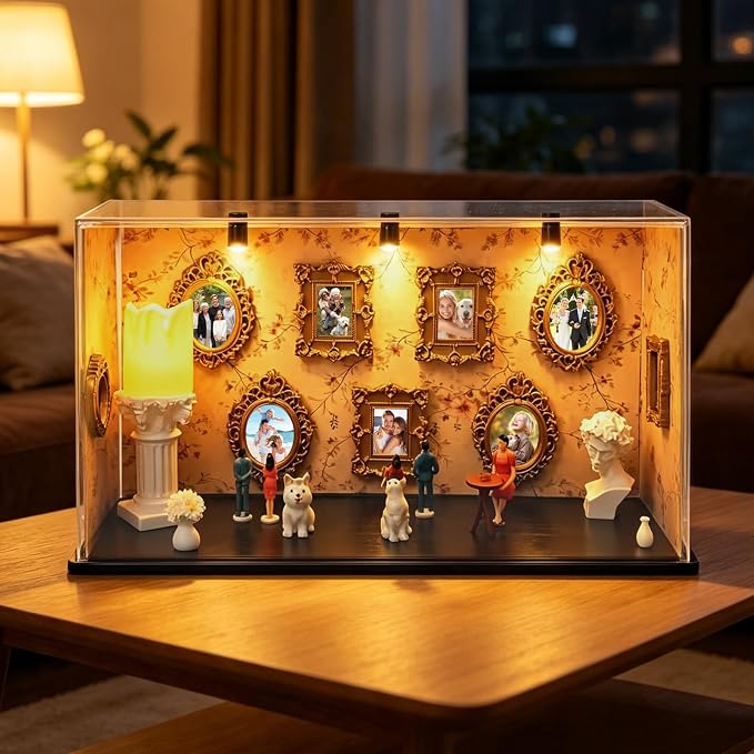 DIY Mini Museum Kit of Us Museum Shadow Box with Mini Picture Frames People Figurines & Led Light Memory Figurines Personalized Silhouette Box for Home Decor Wedding Graduation Pet Family Memorial by Goroovr