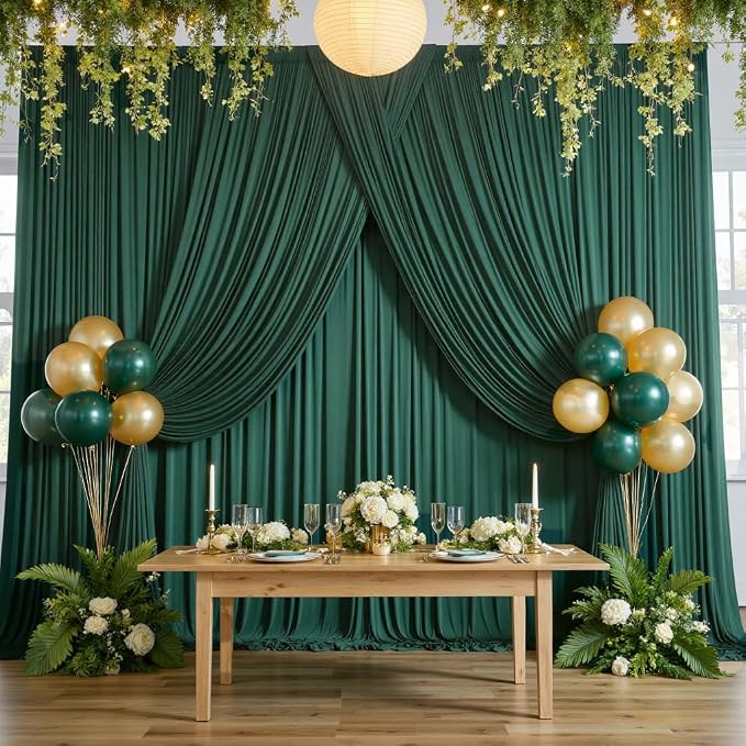 50ftx10ft Wrinkle Free Hunter Green Backdrop Curtains for Party Background, 10 Panels Silky Fabric Green Photo Backdrop Drapes Back Drop Cloth for Wedding Birthday Photography Baby Shower Decor - Image 5
