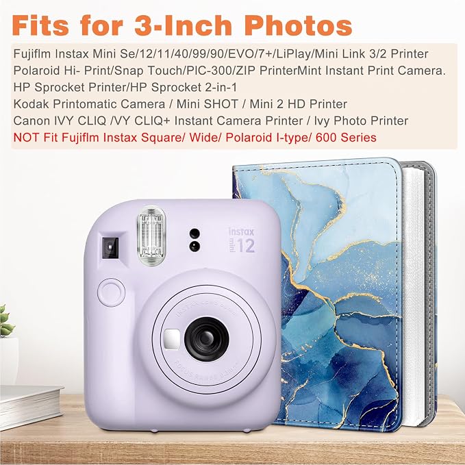 Fintie Photo Album For Fujifilm Instax Mini 2x3 Inch Films - 256 Pockets | For Fujifilm Instax Mini 13/12/11/99/40/Evo/Se/7+/Liplay Instant Camera, Photos Keepsakes, Kids Memory Book, Ocean Marble - Image 2