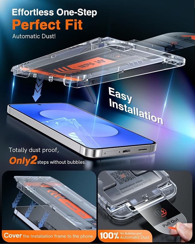LK 2 Pack for Samsung Galaxy S25 FE Screen Protector [Auto-Dust Removal] | Fingerprint Unlock, 0 Bubble, 9H Tempered Glass Laptop Screen Protector S25 FE, Scratch-Resistant, HD Clear, Easy Install - Image 2