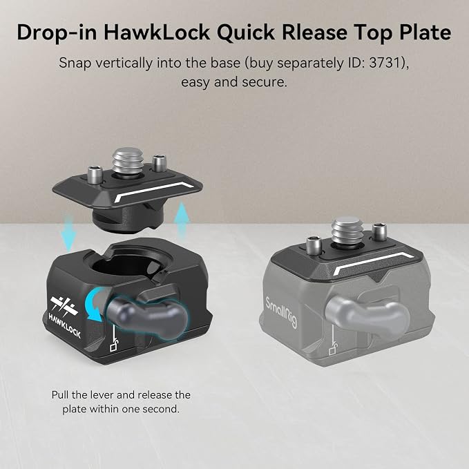 SmallRig Quick Release Plate with 1/4" Screw, HawkLock Quick Release Top Plate for Stabilizer, Action Camera, Monitor, LED Light, QR Top Plate for SmallRig HawkLock Quick Release System - 3730C - Image 2