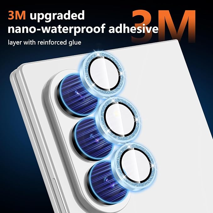for Samsung Galaxy Z Fold 8 Ultra Camera Lens Protector, Individual Metal Ring Tempered Glass Lens Cover, [Strong Adsorption] Scratch Resistant Ultra-Thin HD Clear Lens Cover, 1 Set-Blue Sparkly - Image 4