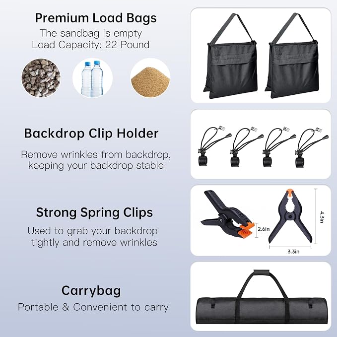 BEIYANG 8.5 x 10 FT Photo Backdrop Stand Kit, Adjustable Background Holder Support System Kit with Carrying Bag, for Photography Video Stutio, Parties Decoration, Advertising Display - Image 6