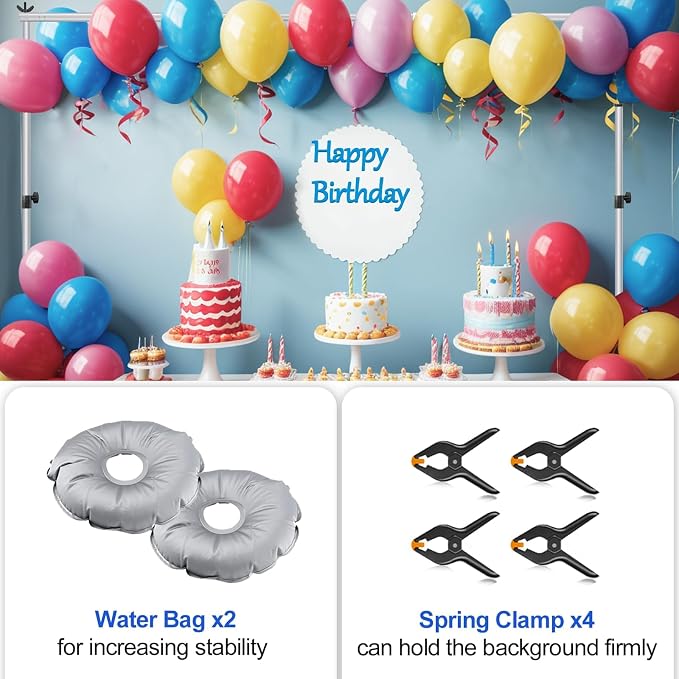 EMART Backdrop Stand Heavy Duty 8.5x10ft Adjustable Pipe and Drape Stand | Silver Photo Backdrop Stand for Party Photography Wedding Birthdy Dispaly Festival Decorations Balloon Exhibition Photo Booth - Image 5
